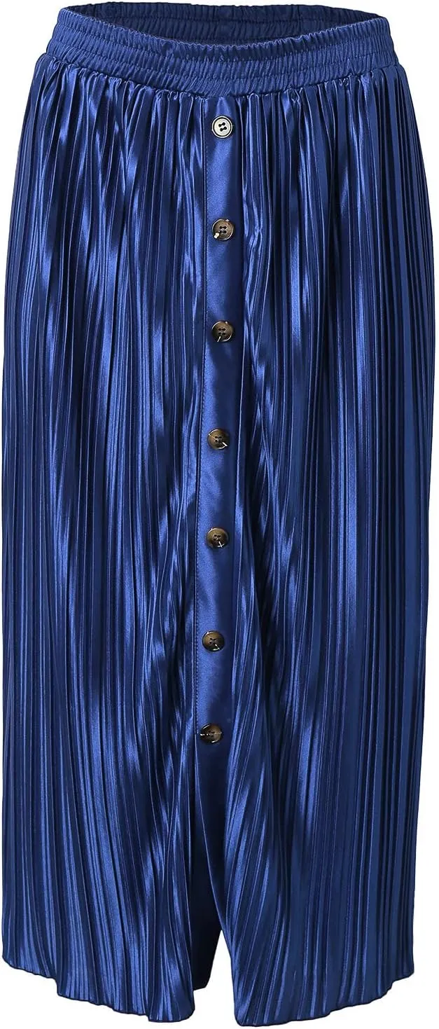 Womens Retro Skirt Women's Elastic Waist Skirts Party Shiny Accordion Pleated Midi Skirt Denim Skirts for Women