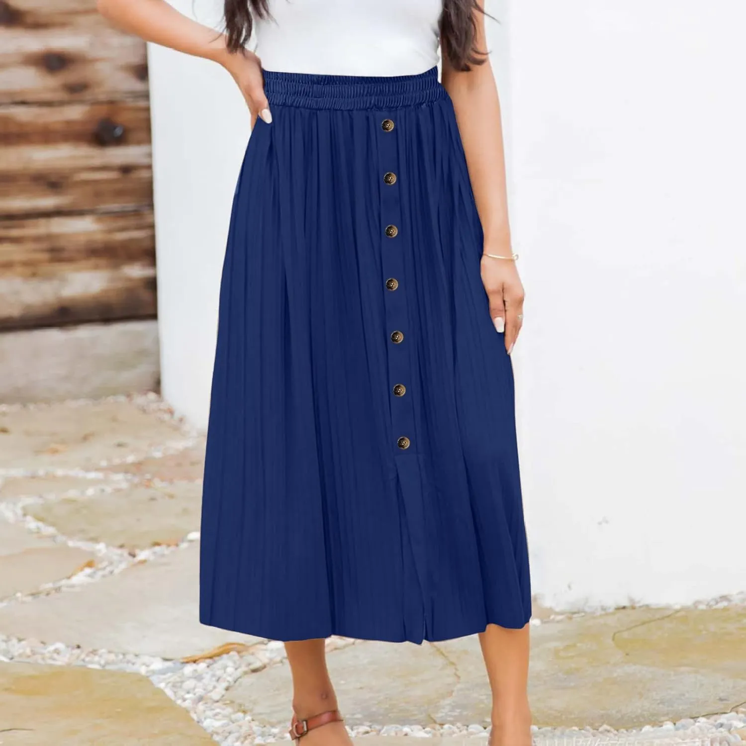 Womens Retro Skirt Women's Elastic Waist Skirts Party Shiny Accordion Pleated Midi Skirt Denim Skirts for Women