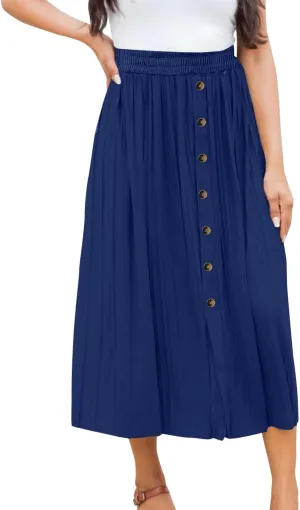 Womens Retro Skirt Women's Elastic Waist Skirts Party Shiny Accordion Pleated Midi Skirt Denim Skirts for Women