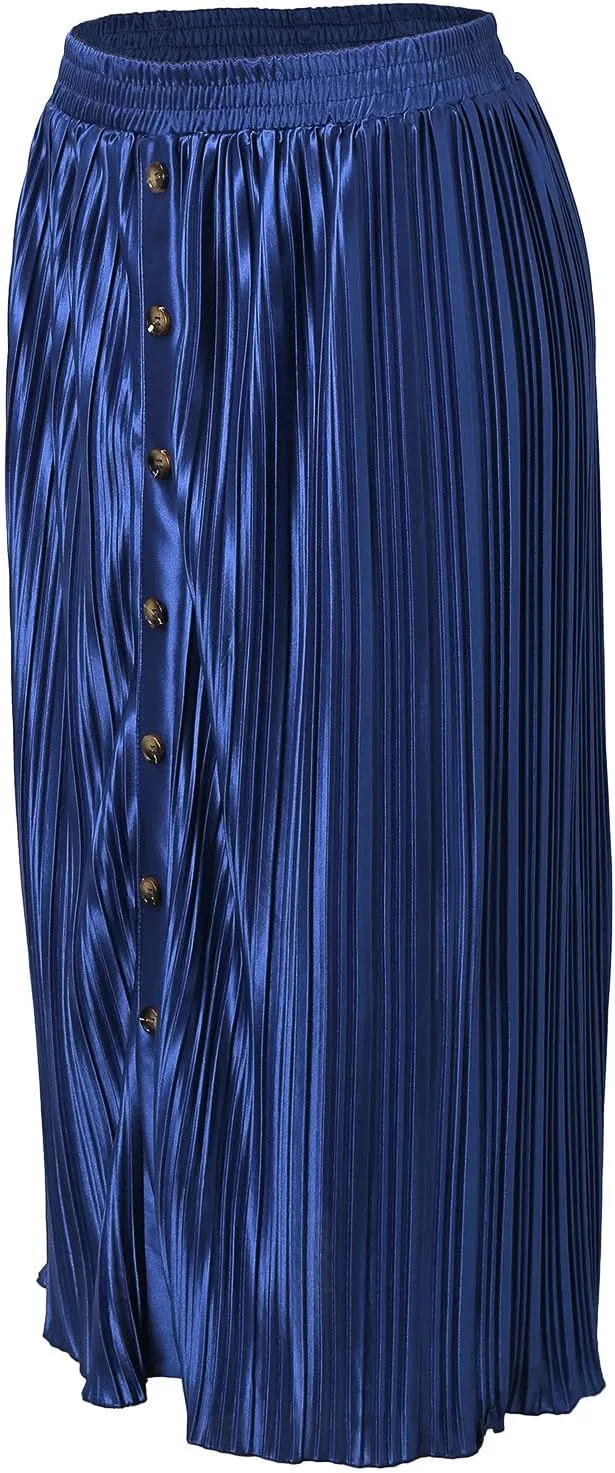 Womens Retro Skirt Women's Elastic Waist Skirts Party Shiny Accordion Pleated Midi Skirt Denim Skirts for Women