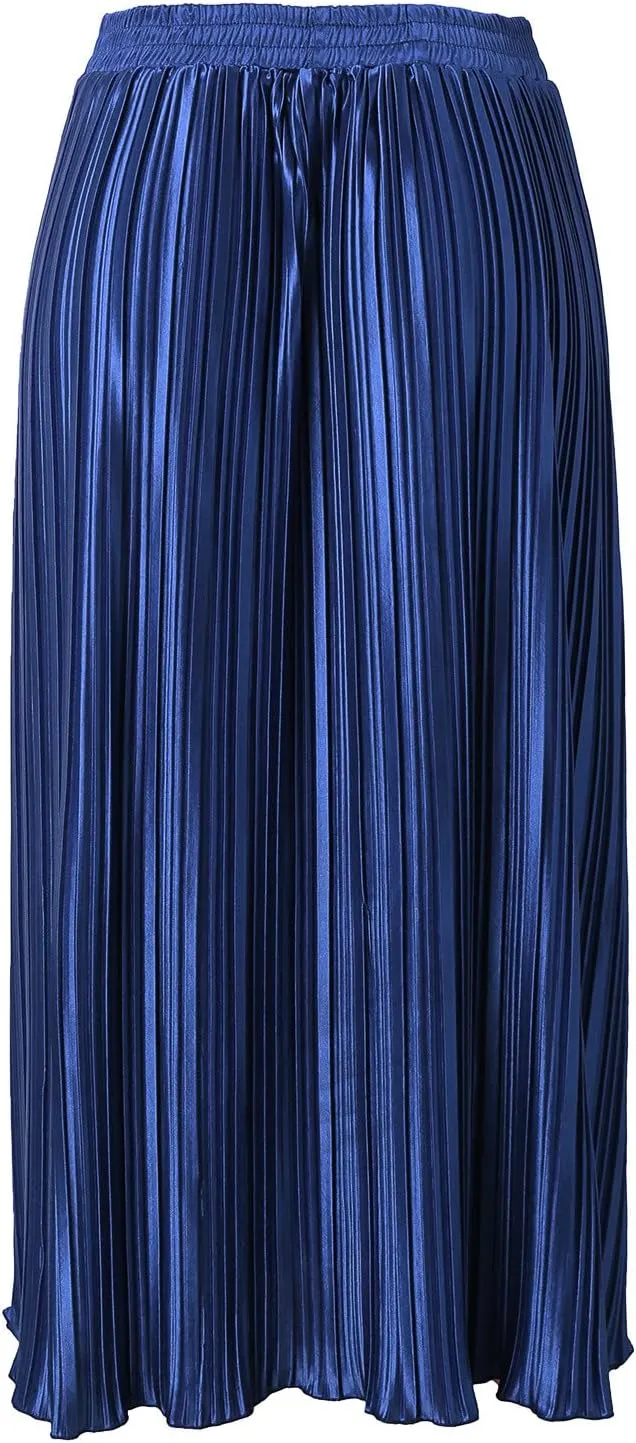 Womens Retro Skirt Women's Elastic Waist Skirts Party Shiny Accordion Pleated Midi Skirt Denim Skirts for Women