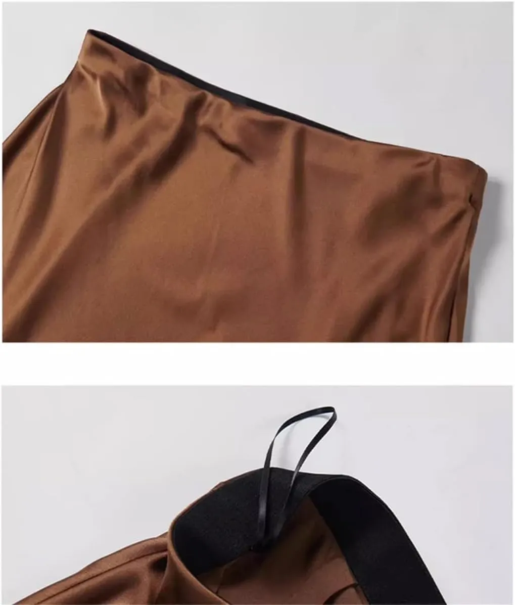 Women's Satin Elastic High Waisted Maxi Skirt Summer Fall Winter Silk A-Line Casual Formal Work Skirts
