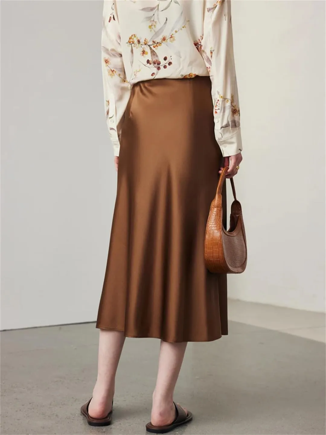 Women's Satin Elastic High Waisted Maxi Skirt Summer Fall Winter Silk A-Line Casual Formal Work Skirts