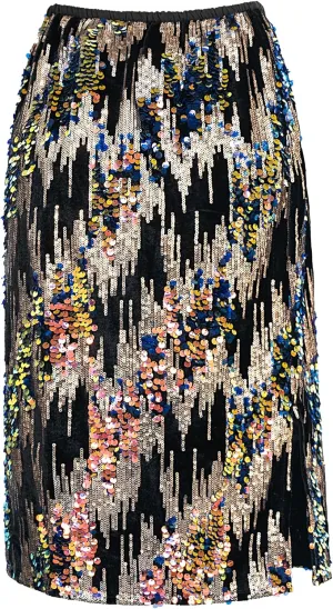 Womens Sequin Velvet Skirt Elastic High Waist Sparkle Split Hem Night Out Party Maxi Skirt