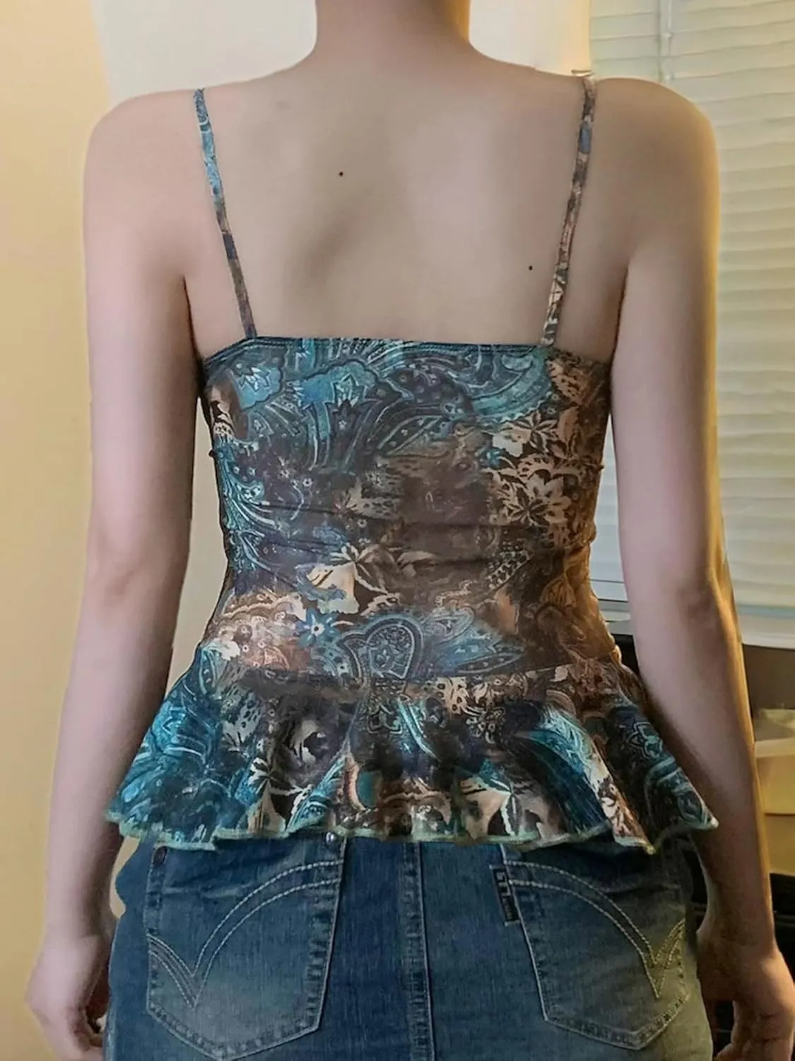 Women's Sexy Tank Top Y2k Slim Fit Camisole Sleeveless Backless Vintage V Neck Ruffle Bustier Tops