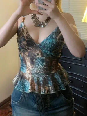 Women's Sexy Tank Top Y2k Slim Fit Camisole Sleeveless Backless Vintage V Neck Ruffle Bustier Tops