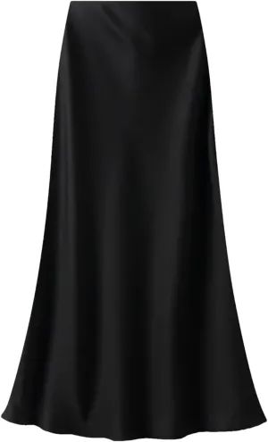 Women's Silk Satin Midi Skirts High Waist Elastic Vintage Maxi Skirts Loose A Line Skirt