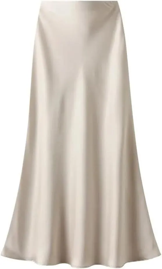 Women's Silk Satin Midi Skirts High Waist Elastic Vintage Maxi Skirts Loose A Line Skirt
