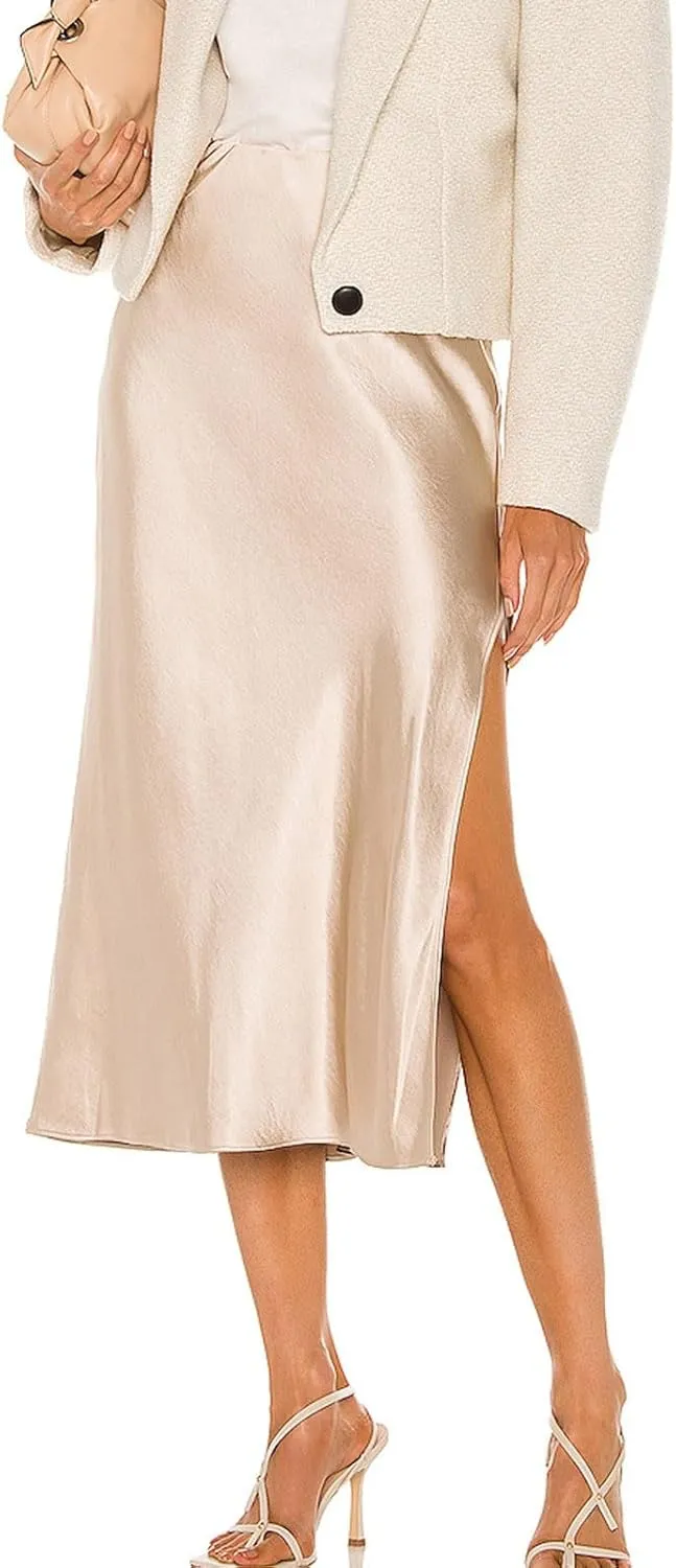 Women's Skirts Elastic Waist High Pure Color Split in The Dress Clothing Spring Outfits