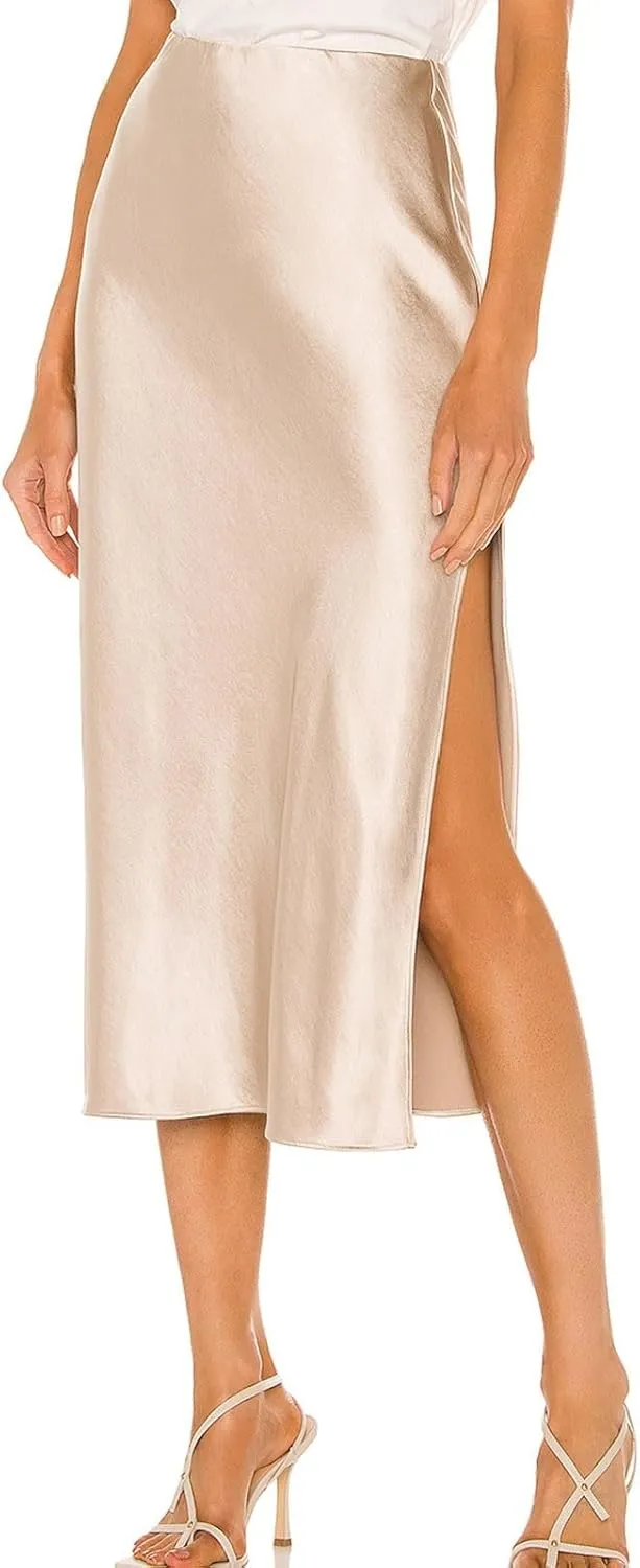 Women's Skirts Elastic Waist High Pure Color Split in The Dress Clothing Spring Outfits