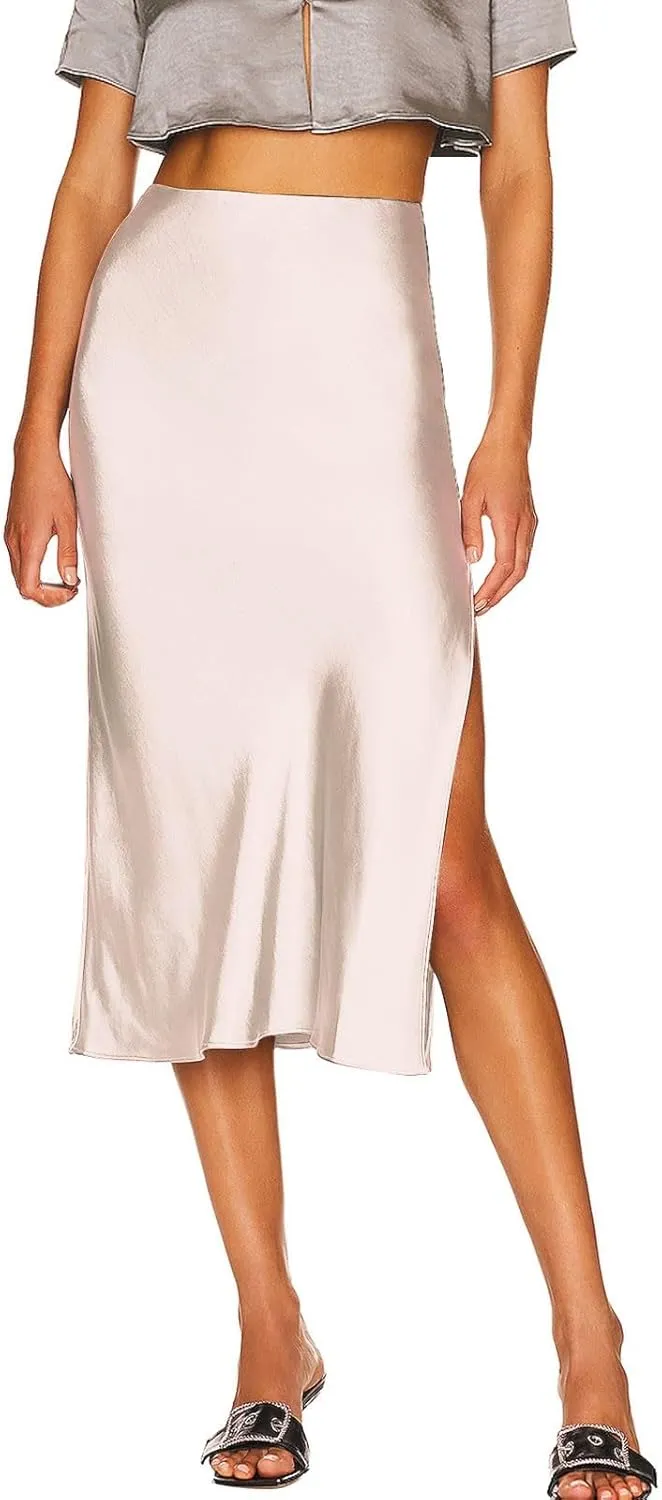 Women's Skirts Elastic Waist High Pure Color Split in The Dress Clothing Spring Outfits