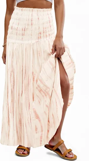 Women's Smocked Floral Maxi Skirts 2025 Summer Tube Dresses Flowy Boho Long A line Pleated Beach Skirt