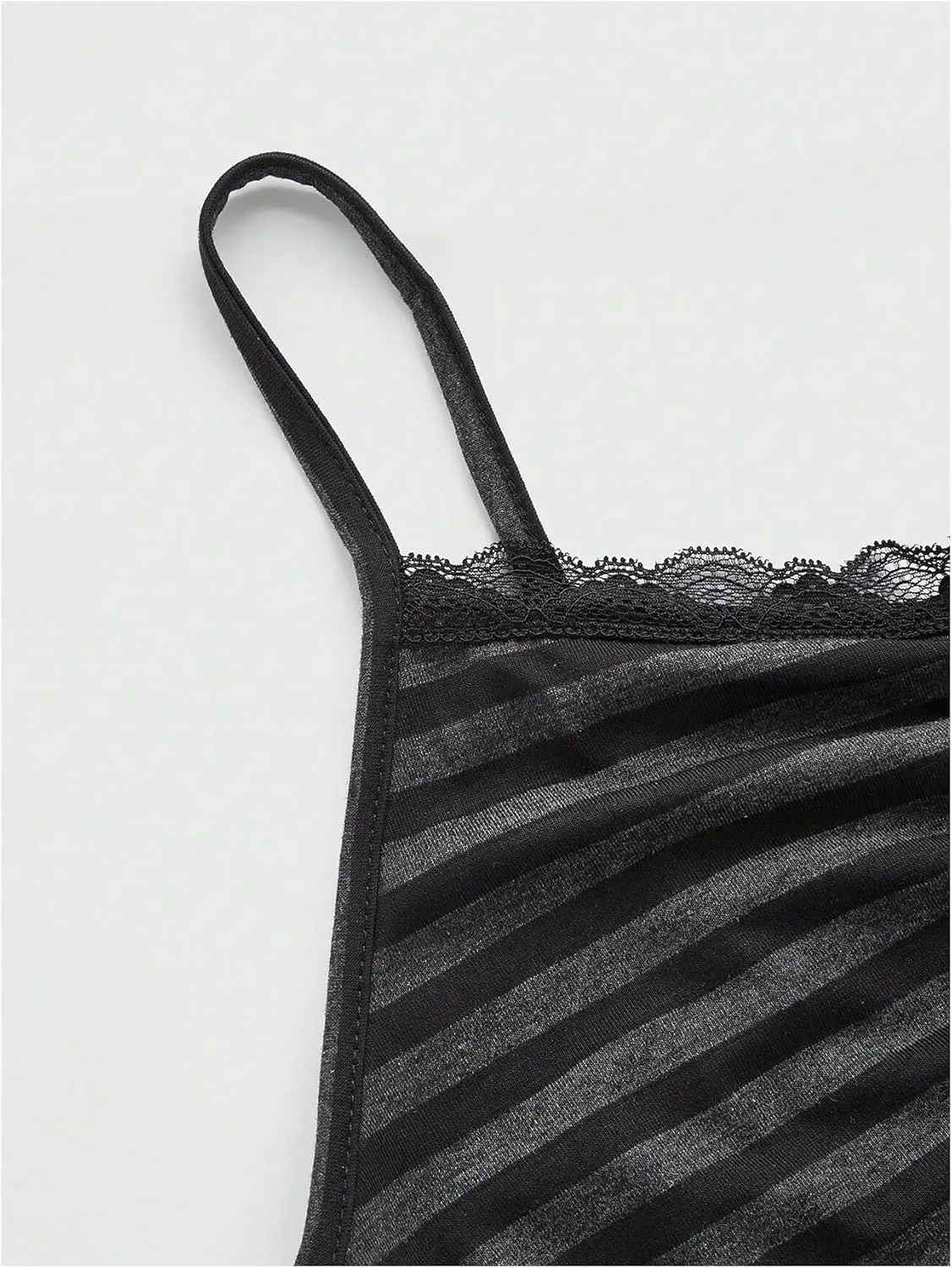 Women's Spaghetti Strap Lace Trim Camisole Tops Ruched Bust Striped Cami Shirt Slim Fit Y2K Tops