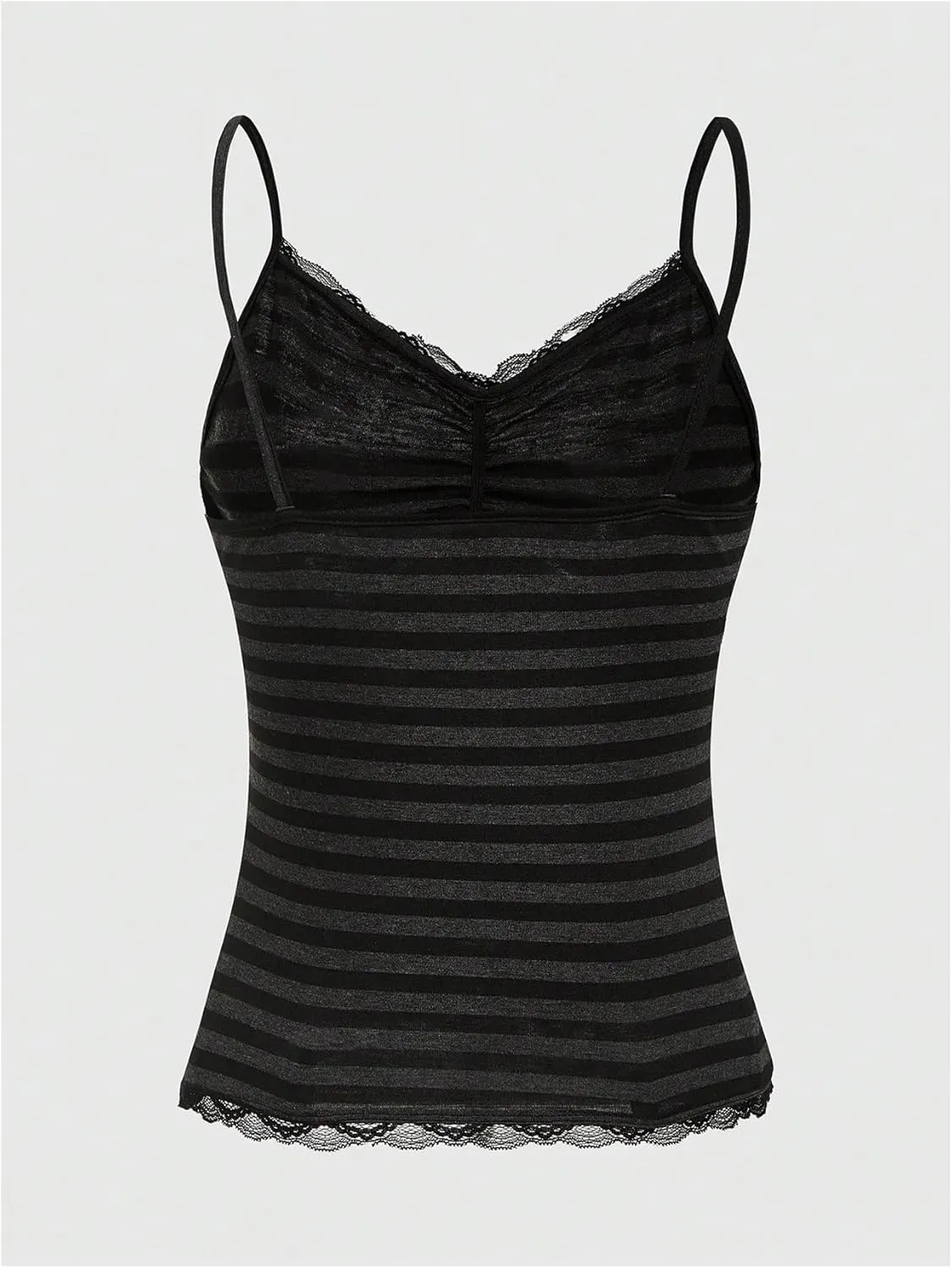 Women's Spaghetti Strap Lace Trim Camisole Tops Ruched Bust Striped Cami Shirt Slim Fit Y2K Tops