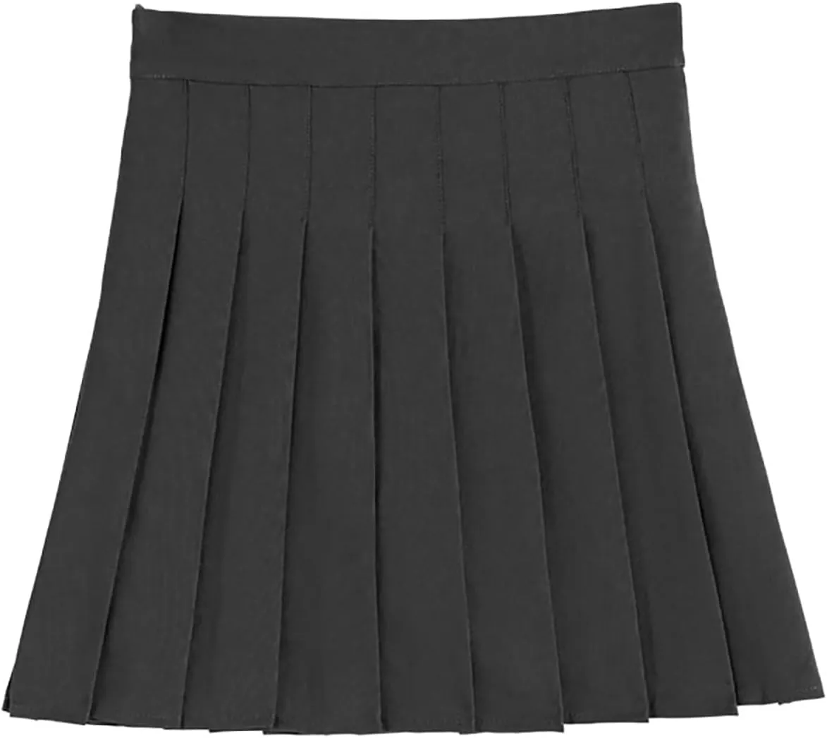 Womens Stretchy Pleated Skirts Mini Skater Basic Comfort High Waisted Cheerleader School A-Line Uniform Slit Skort