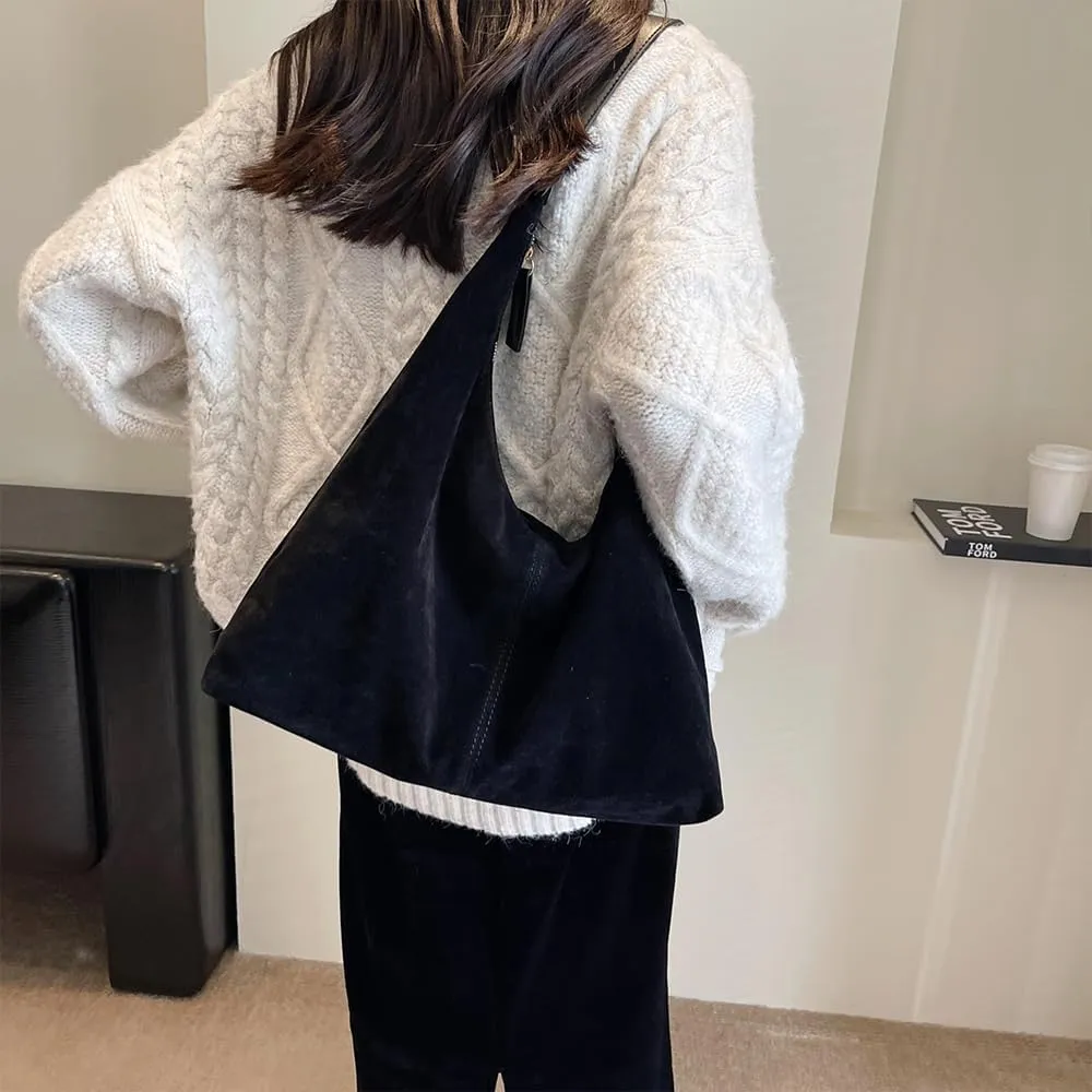 Womens Suede Tote Bags Slouchy Bag Hobo Fashionable Office Tote Handbag Women's daily bag