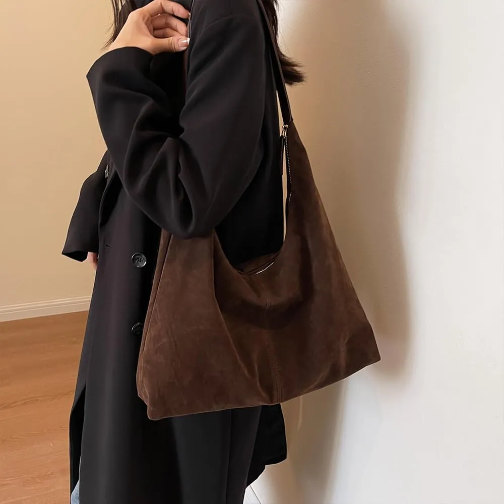 Womens Suede Tote Bags Slouchy Bag Hobo Fashionable Office Tote Handbag Women's daily bag