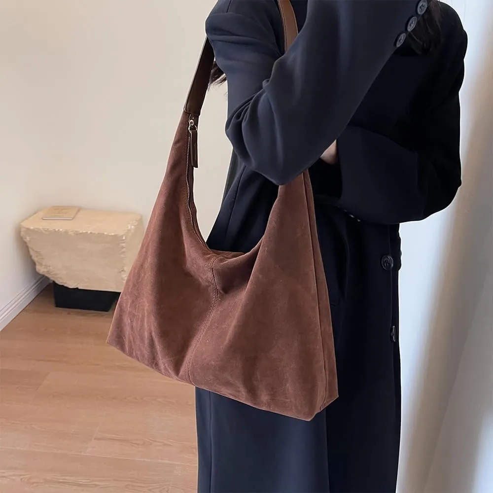 Womens Suede Tote Bags Slouchy Bag Hobo Fashionable Office Tote Handbag Women's daily bag