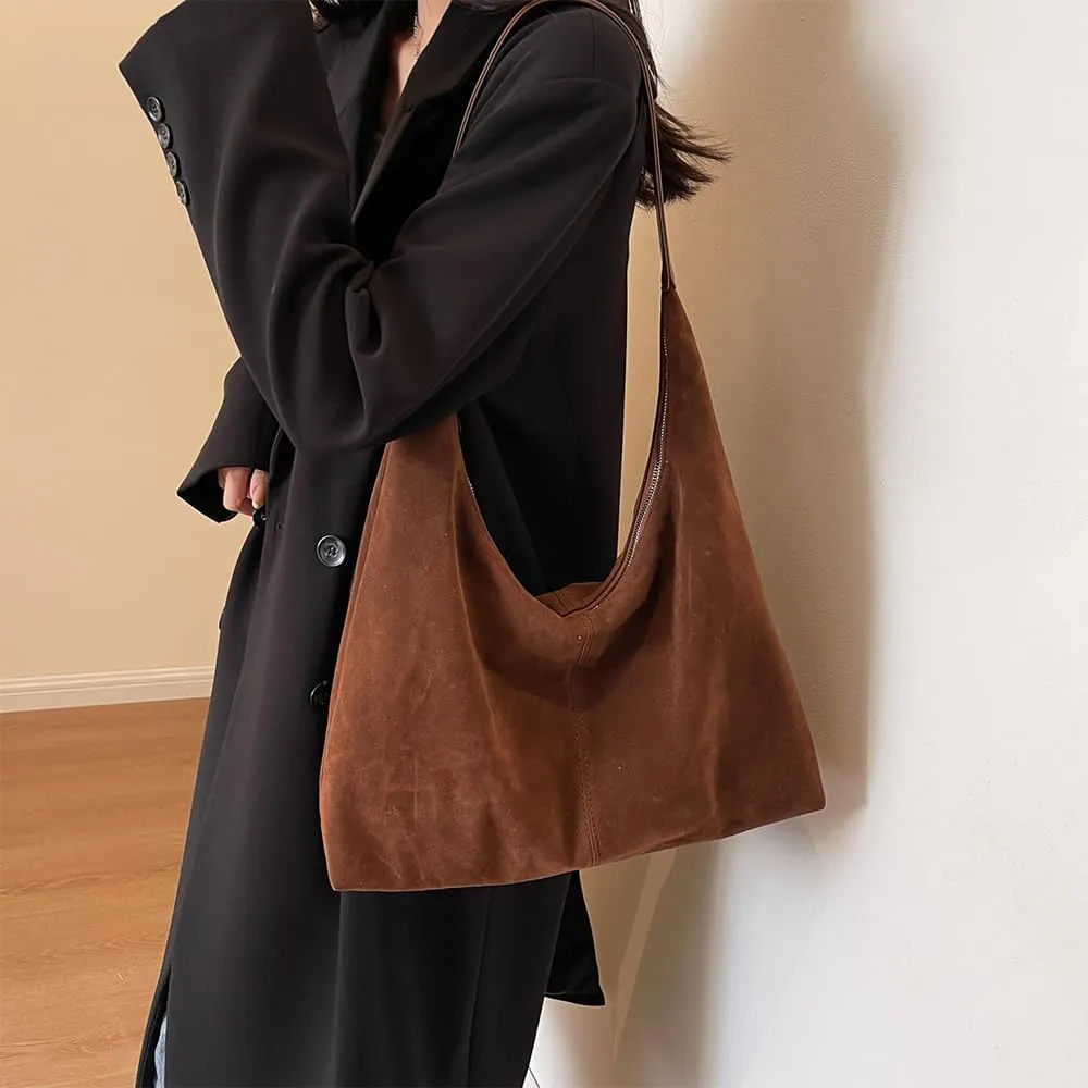 Womens Suede Tote Bags Slouchy Bag Hobo Fashionable Office Tote Handbag Women's daily bag
