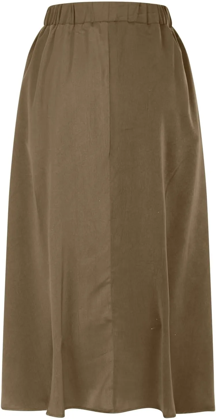 Womens Summer Skirts Casual Flowy Swing Pleated A-Line Drawstring High Waisted Long Midi Skirt Holiday Beach Outfits