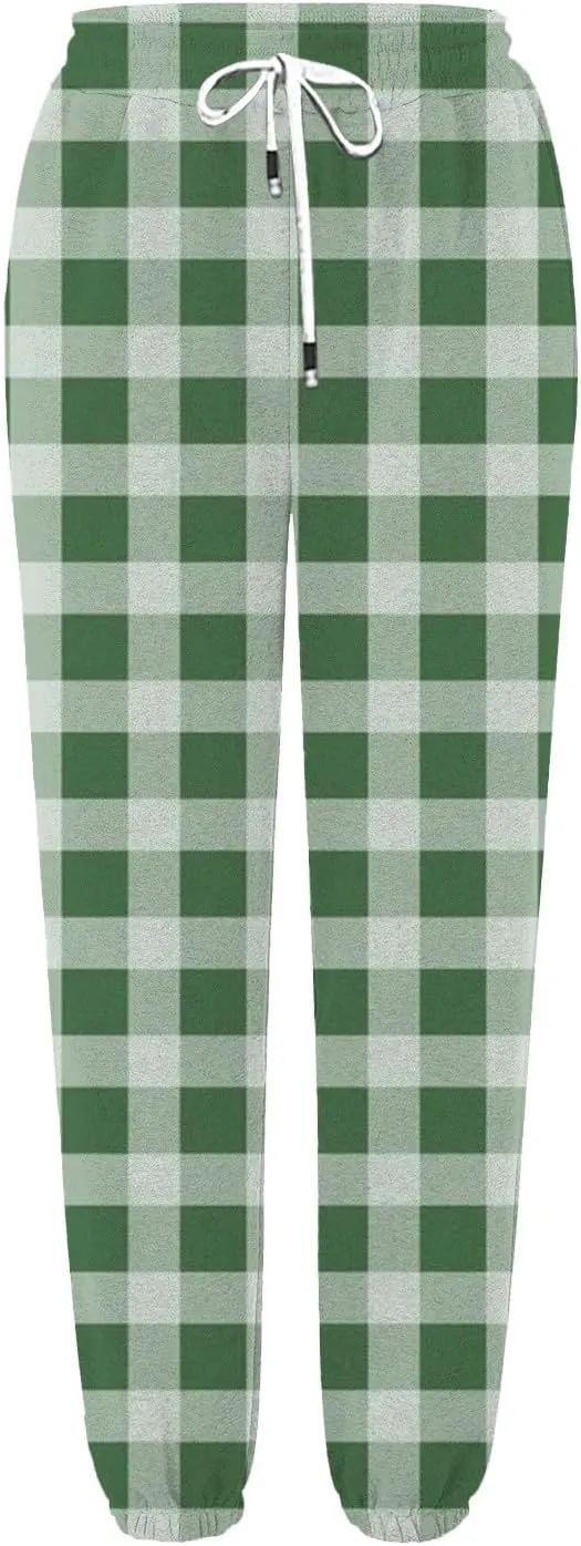 Womens Sweatpants Trendy Plaid Drawstring High Waist Active Workout Trousers Baggy Casaul Joggers Pants with Pockets