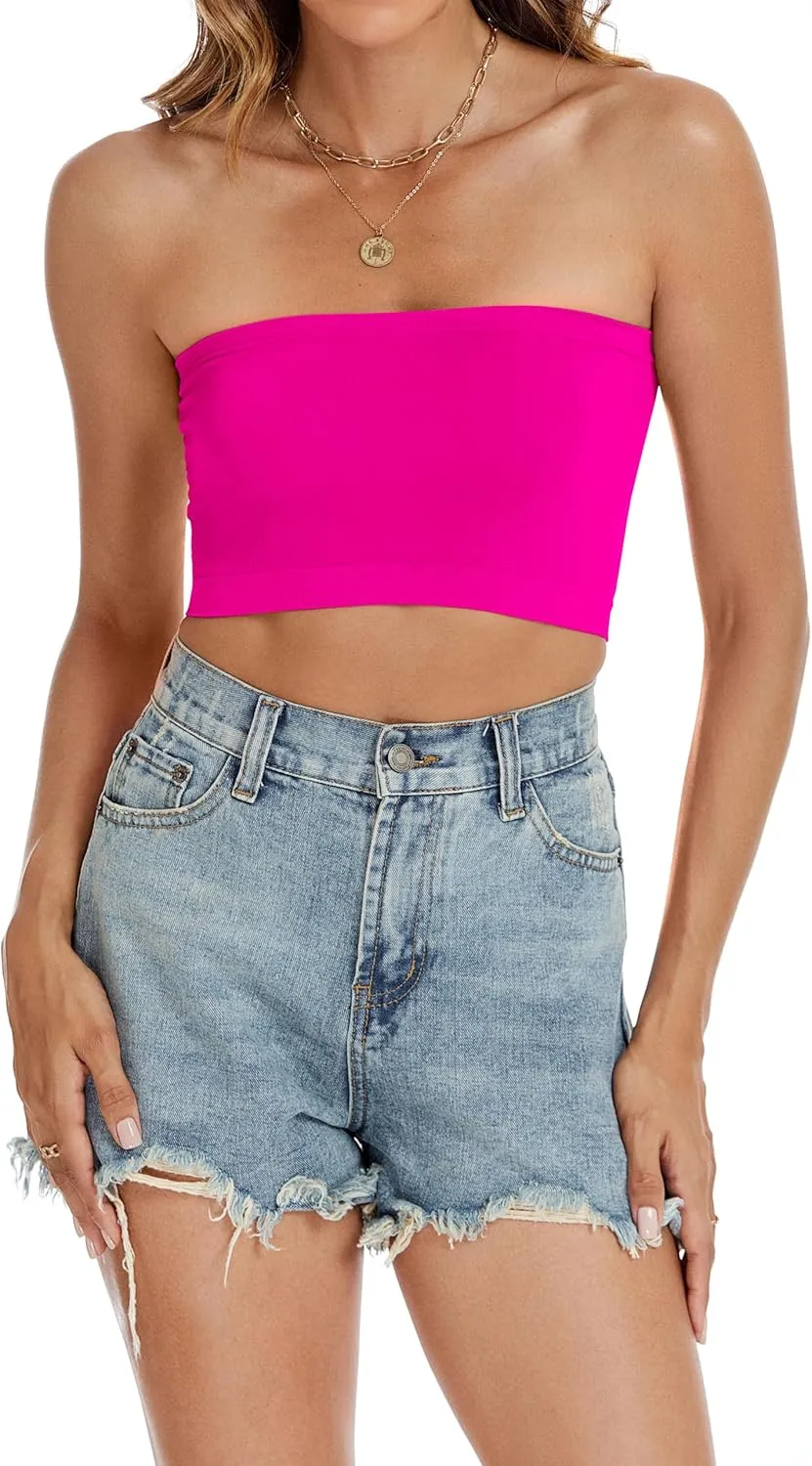 Womens Tube Tops Summer Bandeau Casual Crop Top Going Out Strapless Tank Basic Short Shirt