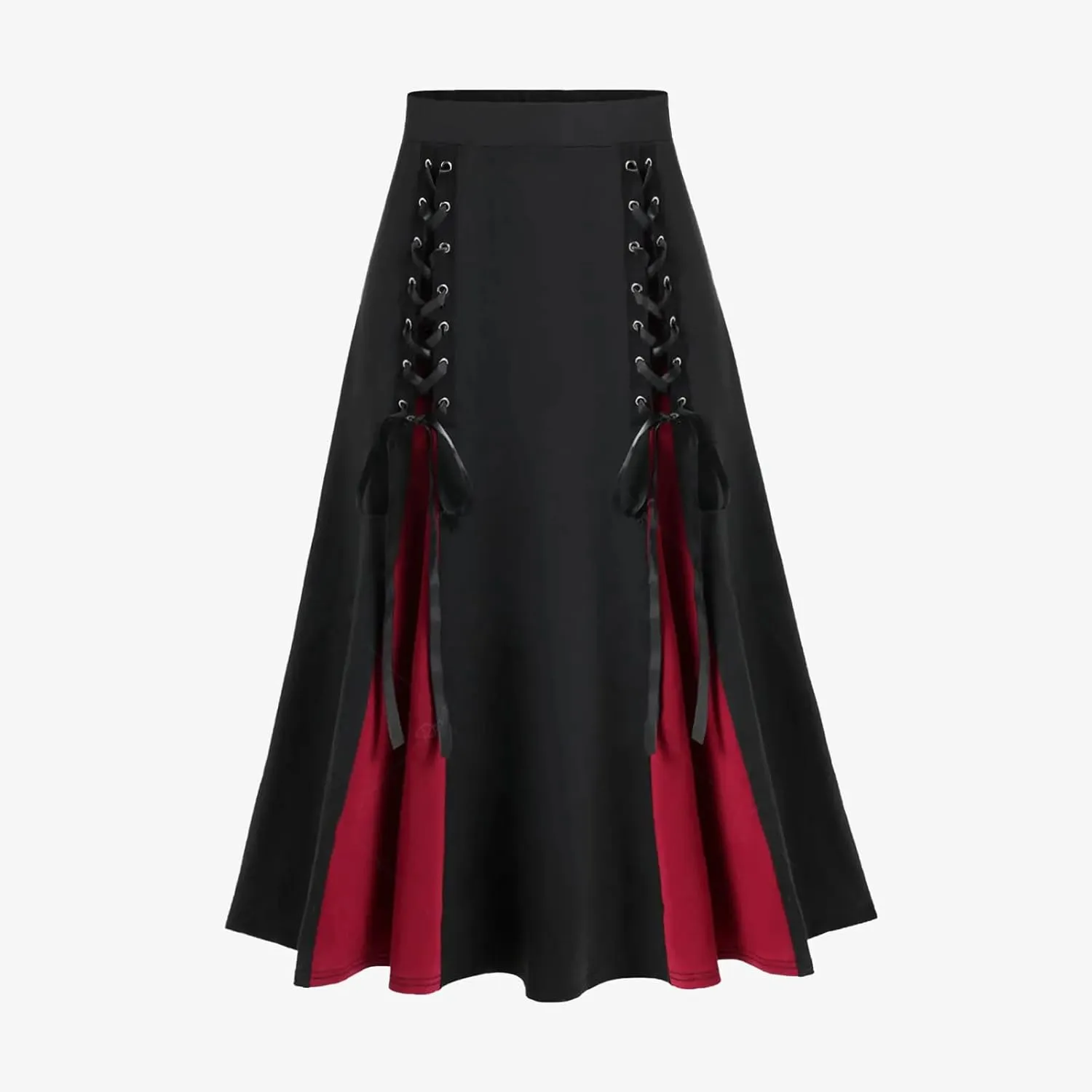 Women's Vintage Gothic Court Lace Up Patchwork Skirt Steampunk Medieval Renaissance Victorian A-Line Pirate Skirts