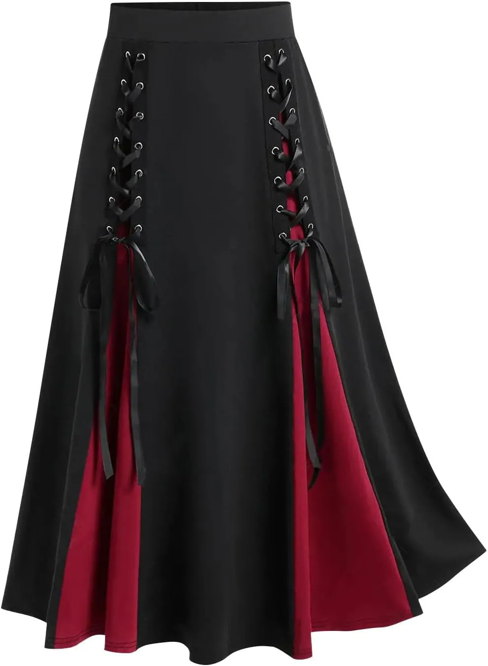 Women's Vintage Gothic Court Lace Up Patchwork Skirt Steampunk Medieval Renaissance Victorian A-Line Pirate Skirts