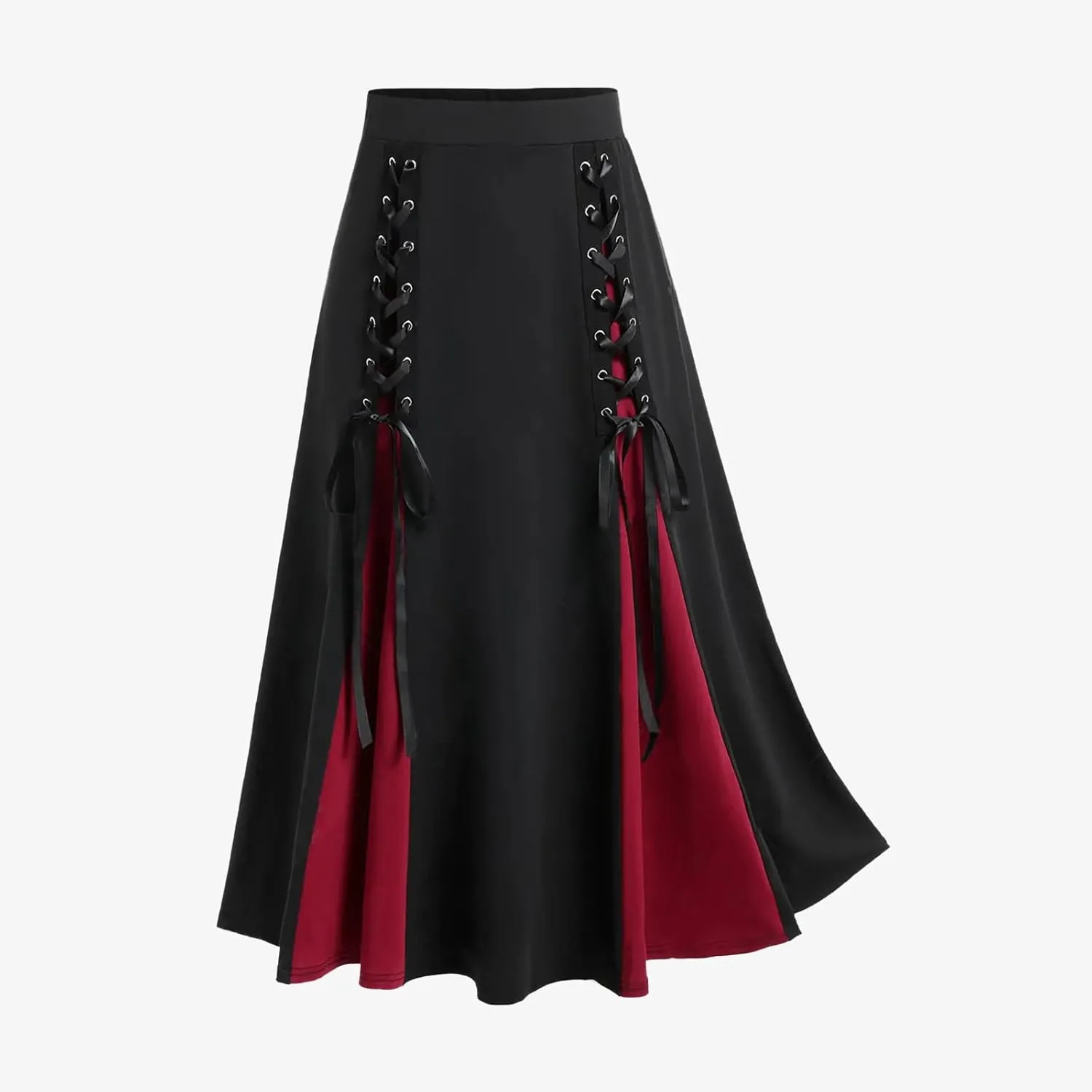 Women's Vintage Gothic Court Lace Up Patchwork Skirt Steampunk Medieval Renaissance Victorian A-Line Pirate Skirts