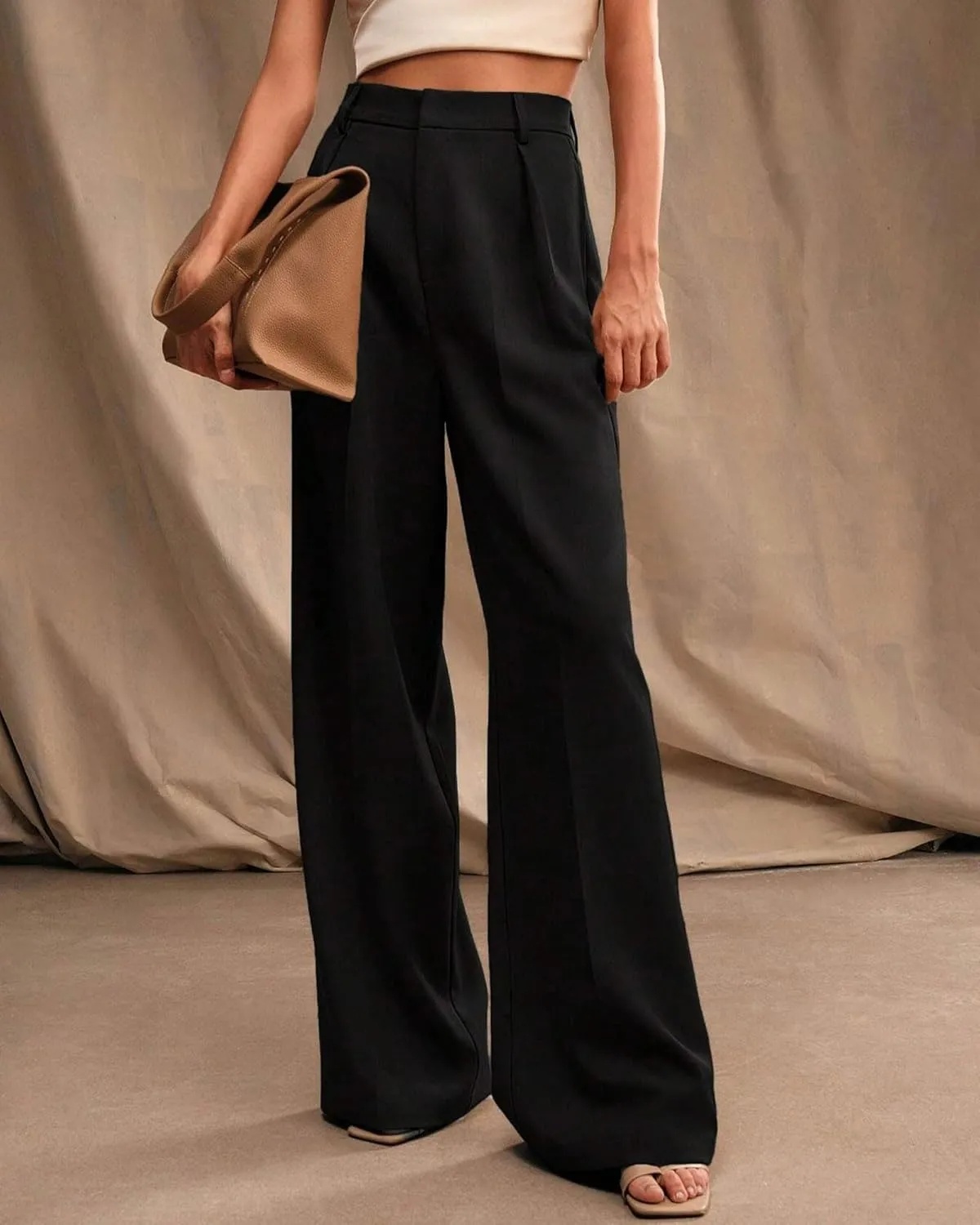 Womens Wide Leg Pants High Waist Straight Work Pants Office Business Casual Palazzo Trousers with Pockets
