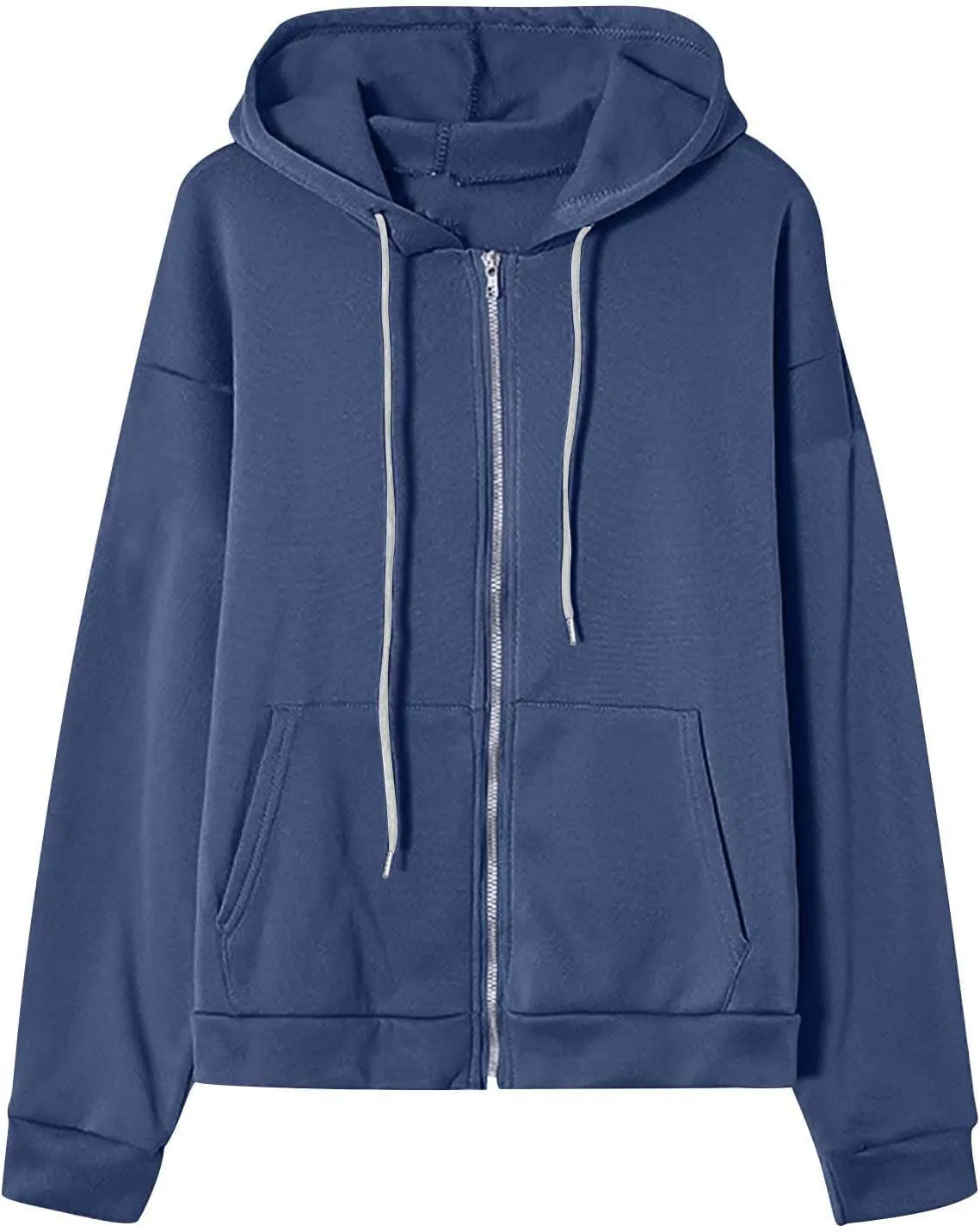 Women's Zipper Open Front Hoodies Fall Fashion 2023 Casual Solid Long Sleeve Pocket Jacket Coats Y2K Winter Clothes