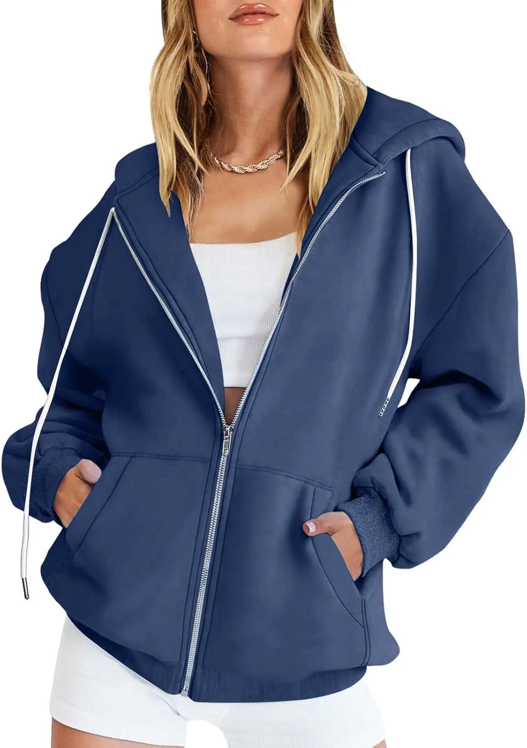 Women's Zipper Open Front Hoodies Fall Fashion 2023 Casual Solid Long Sleeve Pocket Jacket Coats Y2K Winter Clothes