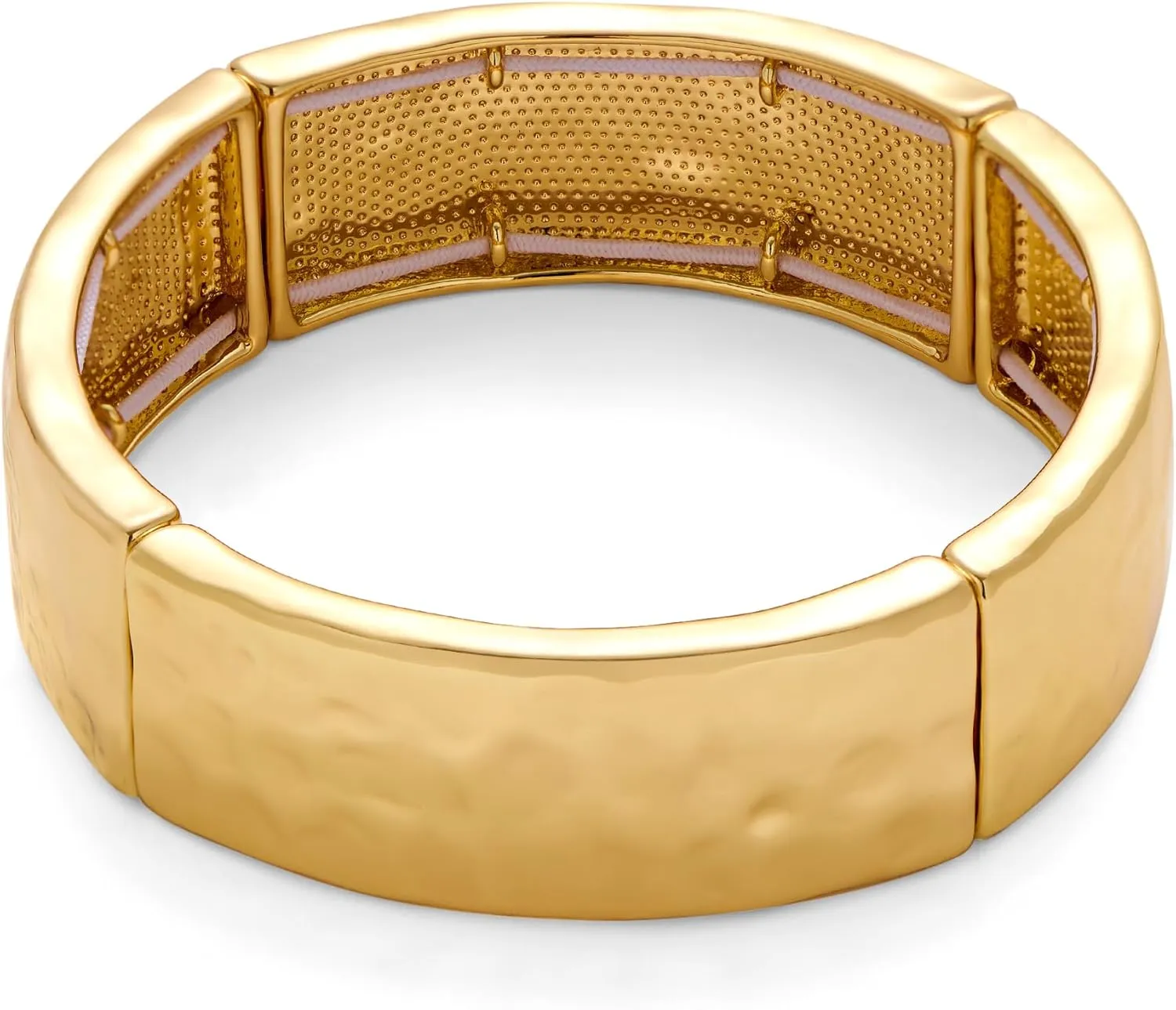 WOWORAMA Chunky Hammered Bangle Bracelets for Women Wide Gold Stretch Bangles Bracelet Boho Elastic Adjustable Statement Bracelet