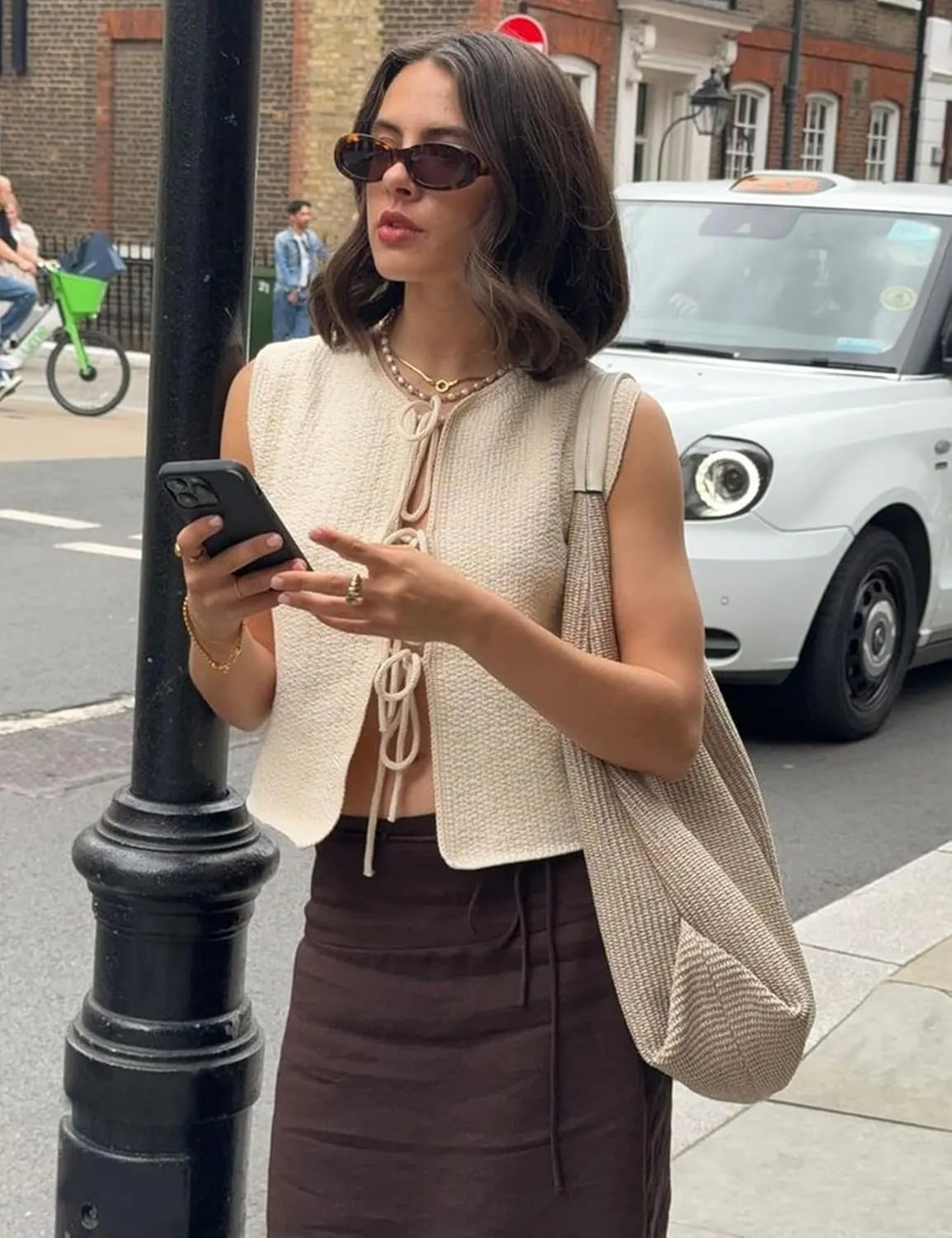 Wyeysyt Womens Crochet Sweater Vest Sleeveless Crew Neck Tie Front Tops Open Front Knit Cardigan