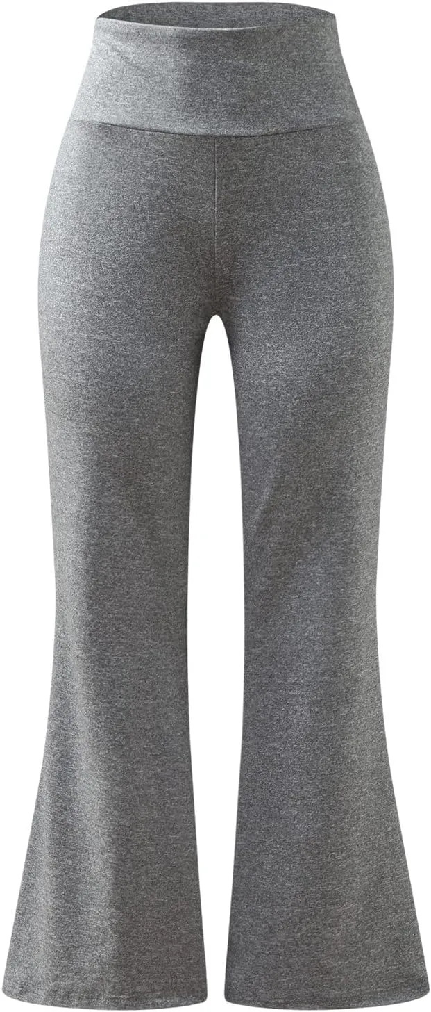 XIAOBU Leisure Yoga Pants Women's High Waist Butt-Lifting Slim Athletic Bootcut Trousers Cozy Solid Exercise Tights,Grey,S