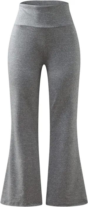 XIAOBU Leisure Yoga Pants Women's High Waist Butt-Lifting Slim Athletic Bootcut Trousers Cozy Solid Exercise Tights,Grey,S