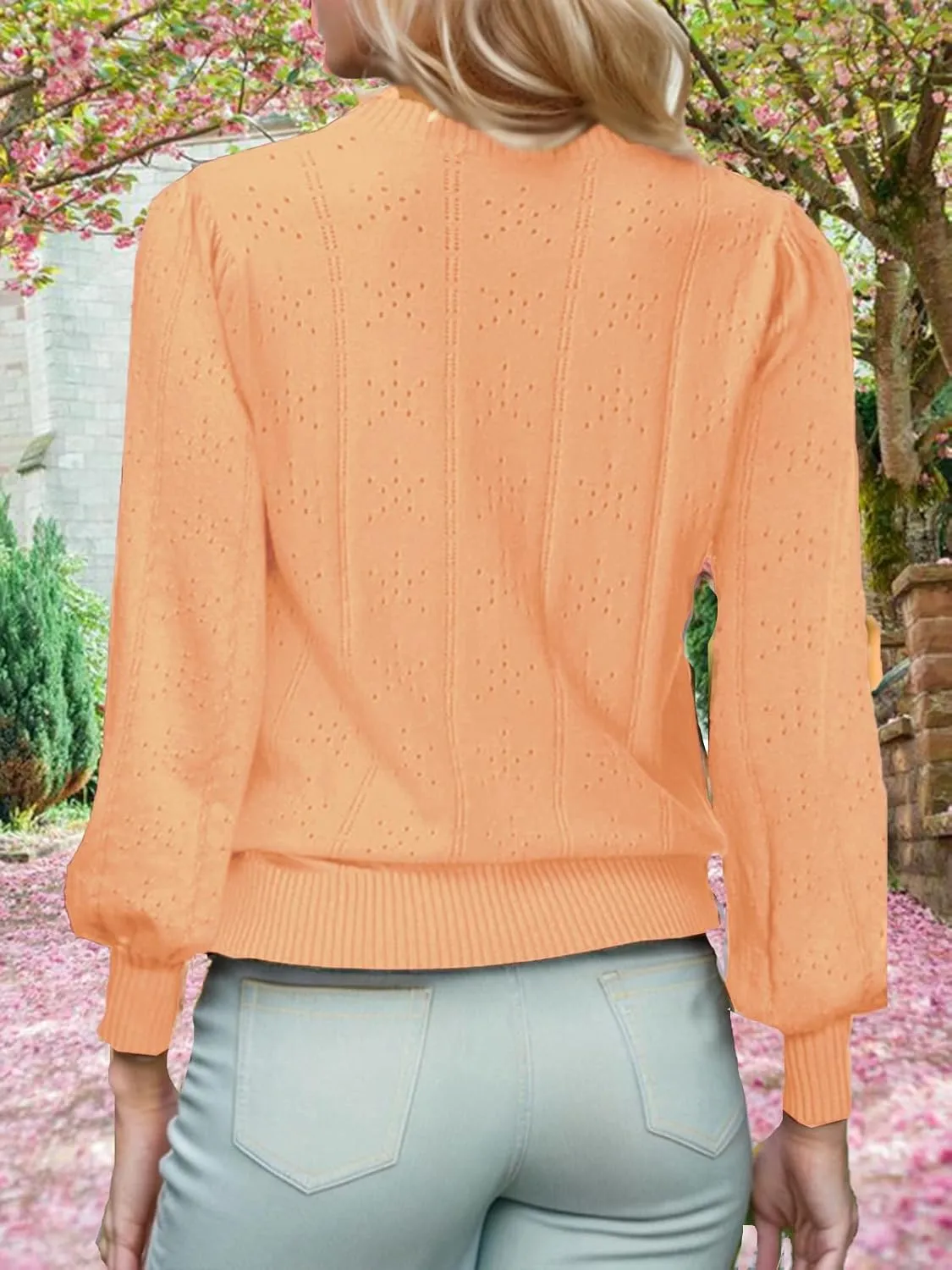 XINWEZZ Womens Sweaters Fall 2024 Casual Puff Long Sleeve Square Neck Cozy Knitted Pullover Sweater Tops Trendy Outfits