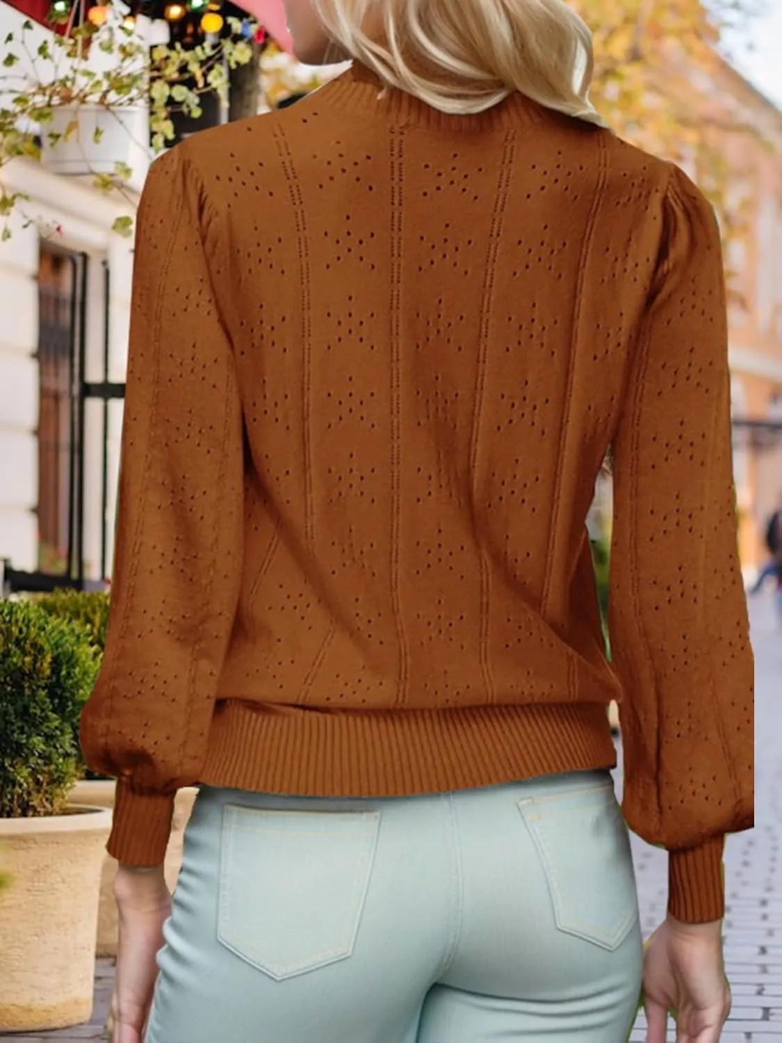 XINWEZZ Womens Sweaters Fall 2024 Casual Puff Long Sleeve Square Neck Cozy Knitted Pullover Sweater Tops Trendy Outfits