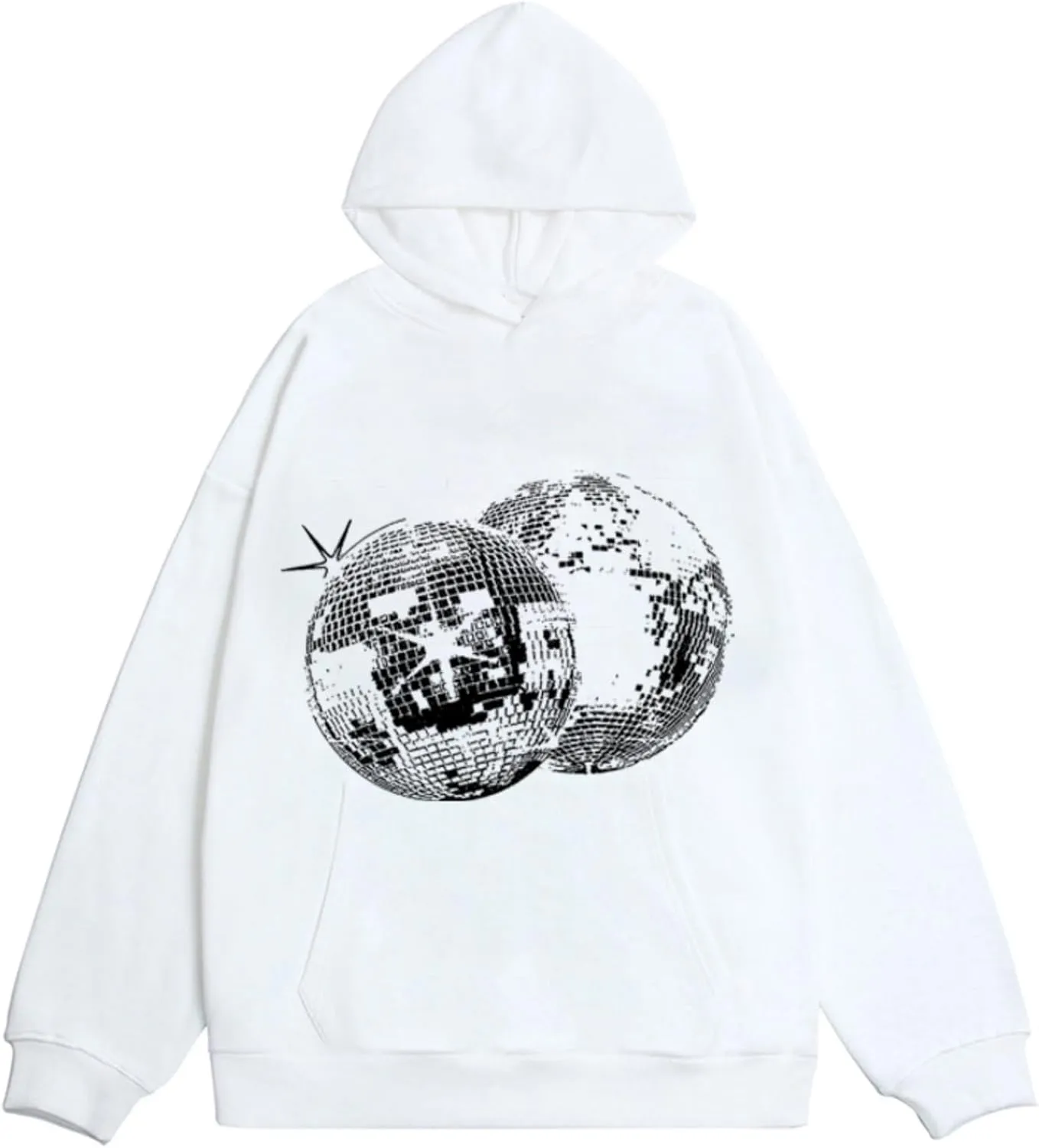XPONNI Women's Oversized Graphic Hoodie, Y2K Streetwear, 2000s Sweatshirt, Loose Fit, Large, Long Sleeve, Hooded Neck