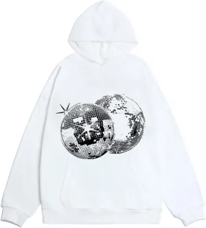 XPONNI Women's Oversized Graphic Hoodie, Y2K Streetwear, 2000s Sweatshirt, Loose Fit, Large, Long Sleeve, Hooded Neck