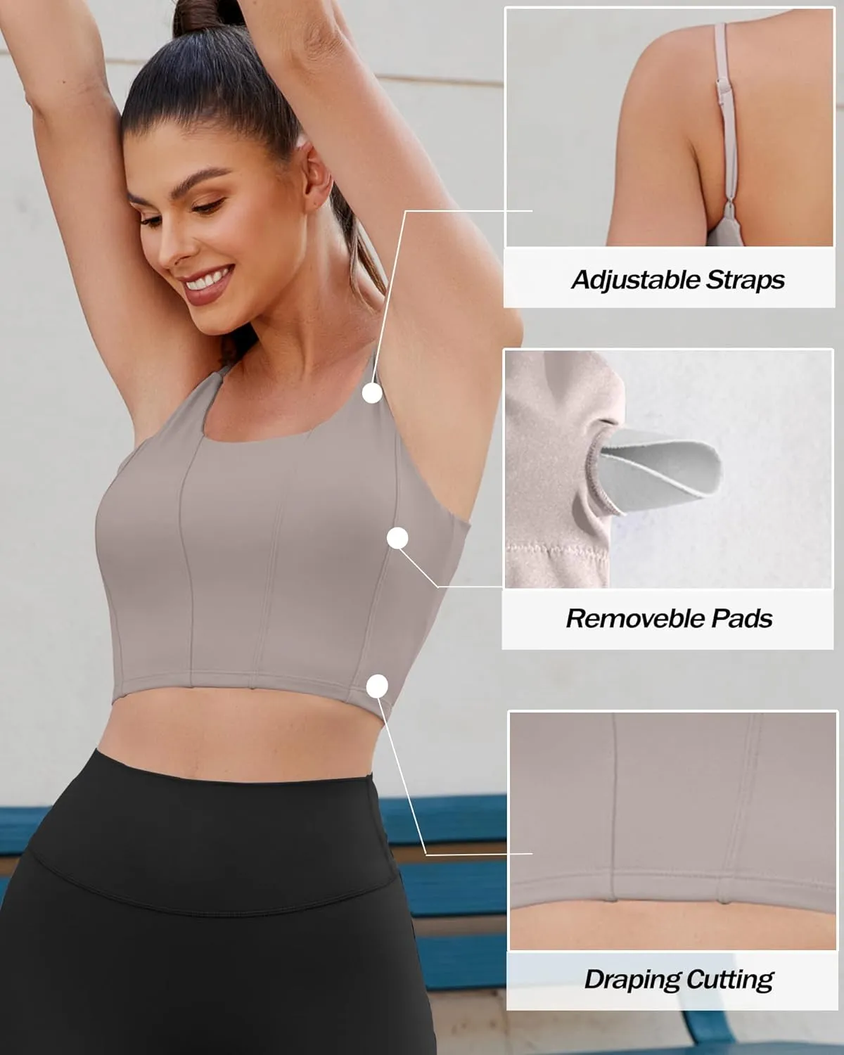 XUNYU Longline Sports Bras for Women Padded Yoga Tank Top Supportive Workout Crop Tops Built in Bras Adjustable Straps