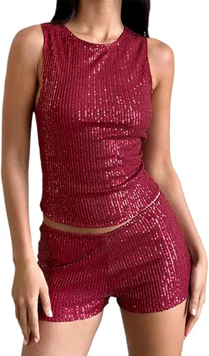Y2k Sequin Tank Tops Women Sexy Sleeveless Bling Glitter Camisole Sparkly Slim Crop Cami Going Out Party Vest