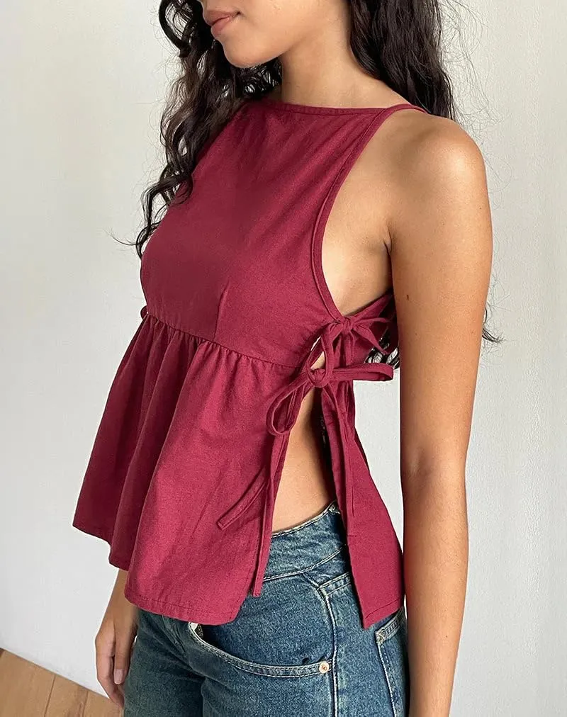 Y2k Women Tie Side Tank Top Crop Cute Sleeveless Lace Up Loose Vest Split Square Neck Going Out Shirts Summer