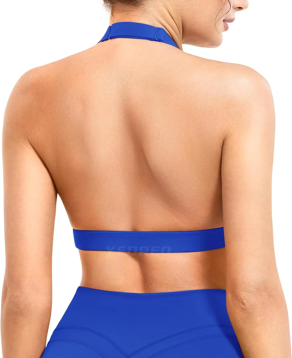YEOREO Roxanie Women Halter Sports Bra Scoop Neck Removable Padded Open Back Yoga Workout Crop Tank Top