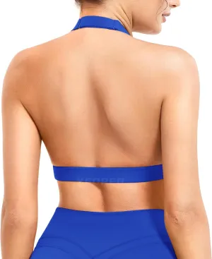 YEOREO Roxanie Women Halter Sports Bra Scoop Neck Removable Padded Open Back Yoga Workout Crop Tank Top