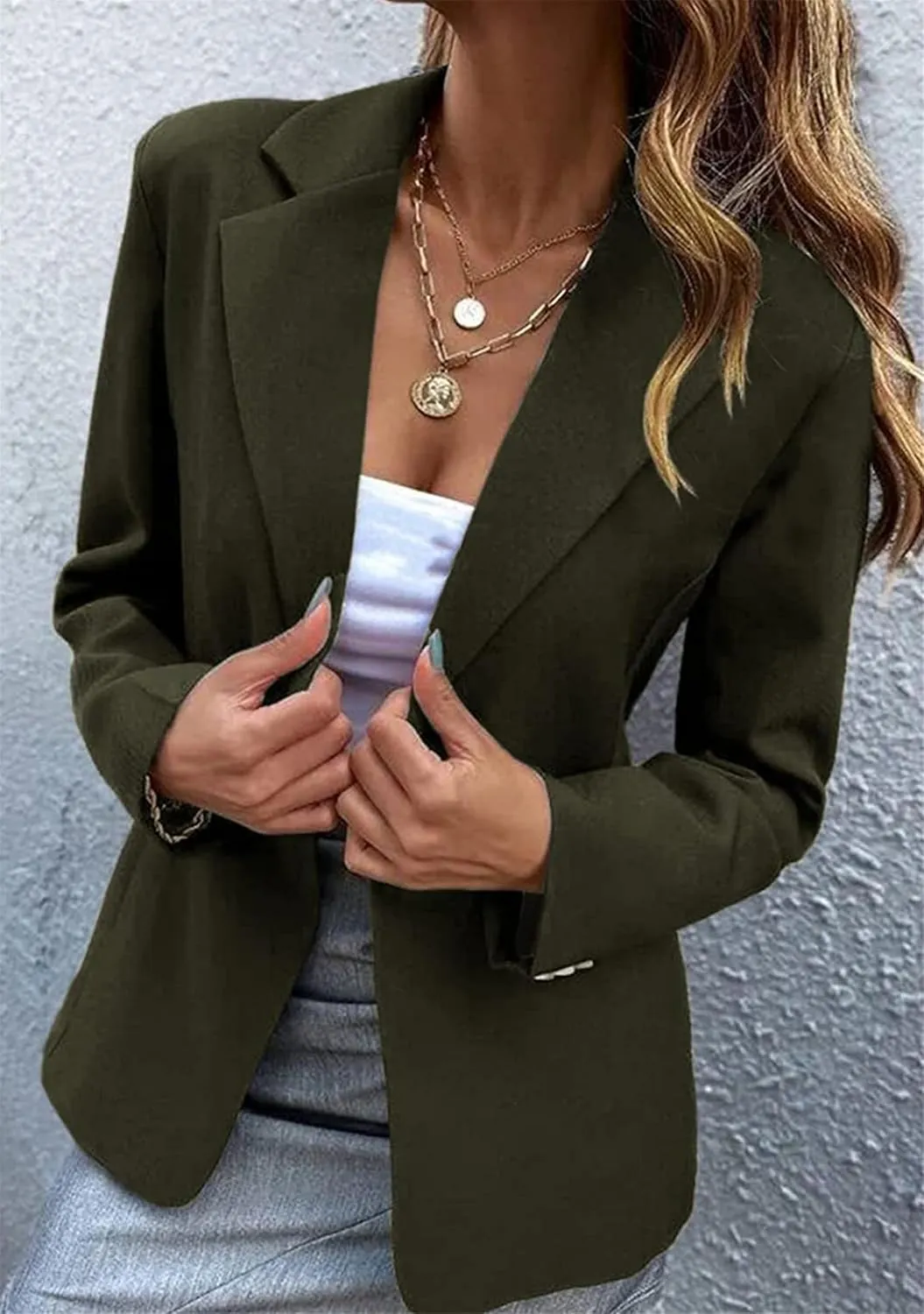 YMING Women's Long Sleeve Slim Suit Jacket Lapel Open Blazer Casual Button Down Work Office Cardigan Overcoats