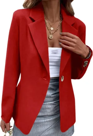 YMING Women's Long Sleeve Slim Suit Jacket Lapel Open Blazer Casual Button Down Work Office Cardigan Overcoats