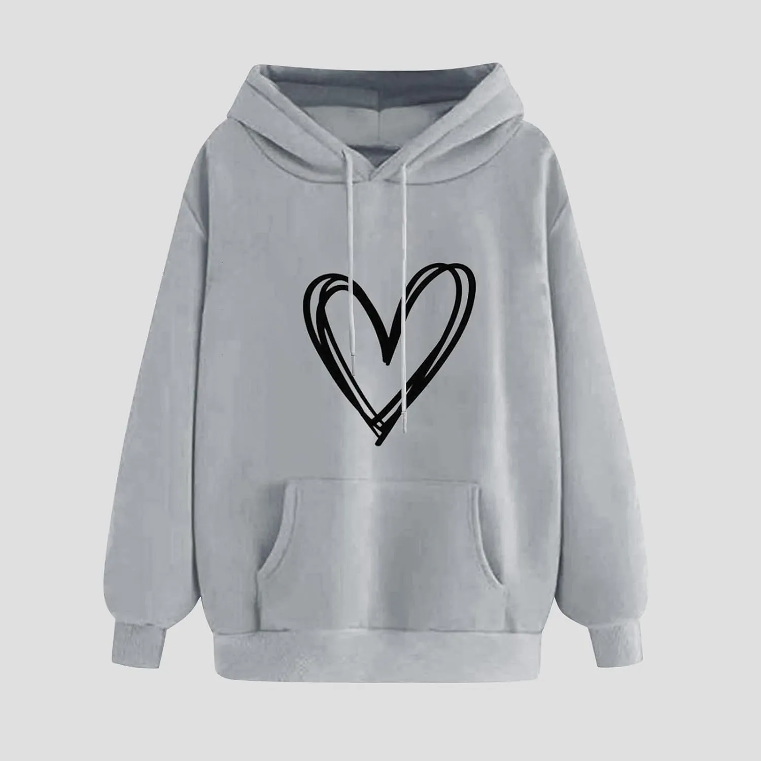 YRAETENM Heart Hoodies for Women Valentine's Day Drawstring Long Sleeve Sweatshirts Cute Holiday Pullover Tops with Pockets