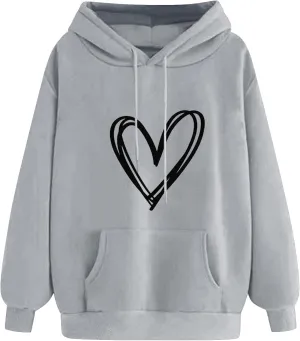 YRAETENM Heart Hoodies for Women Valentine's Day Drawstring Long Sleeve Sweatshirts Cute Holiday Pullover Tops with Pockets