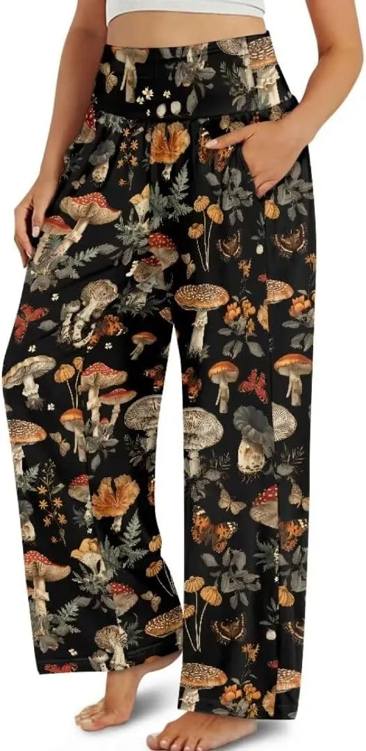 Yuuxorilu Womens Wide Leg Palazzo Pants Casual High Waist Flowy Trousers Loose Lounge Pant with Pockets